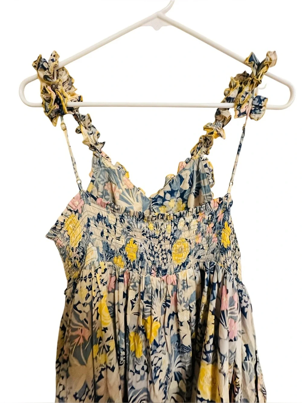 ALICE McCALL Gardenia Dress Gold Bloom Floral Ruffle Silk Blend Mini Dress